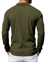 Men's Full Size Ribbed Long Sleeve Polo with Button Detail Plus Size