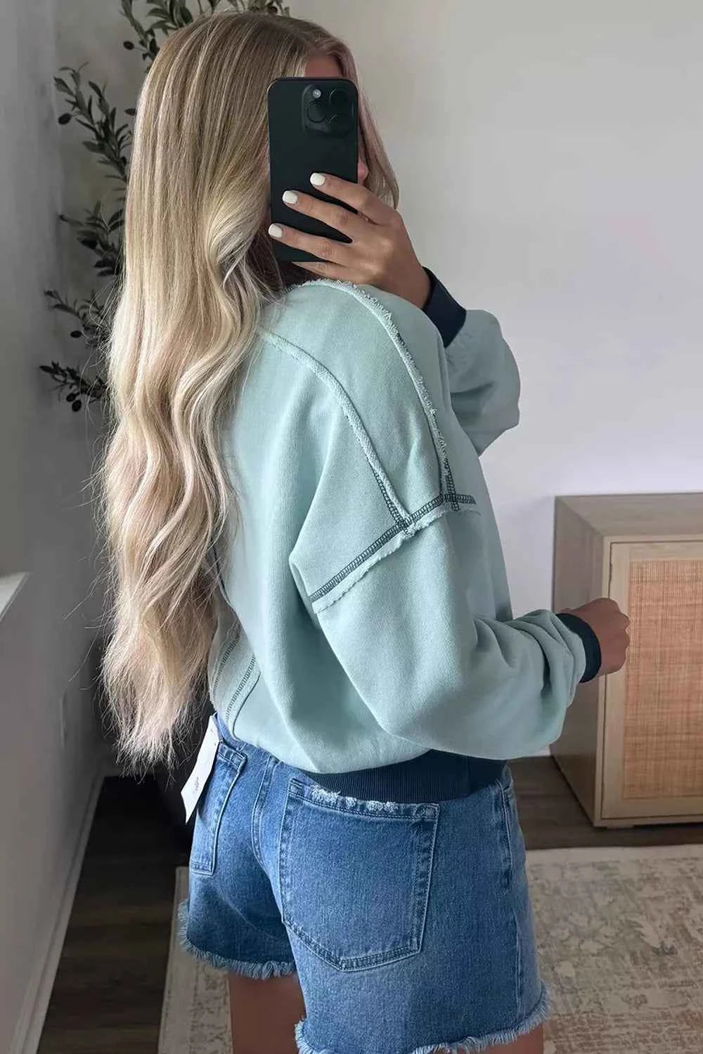 Contrast Edge Colorblock Patchwork Crop Sweatshirt