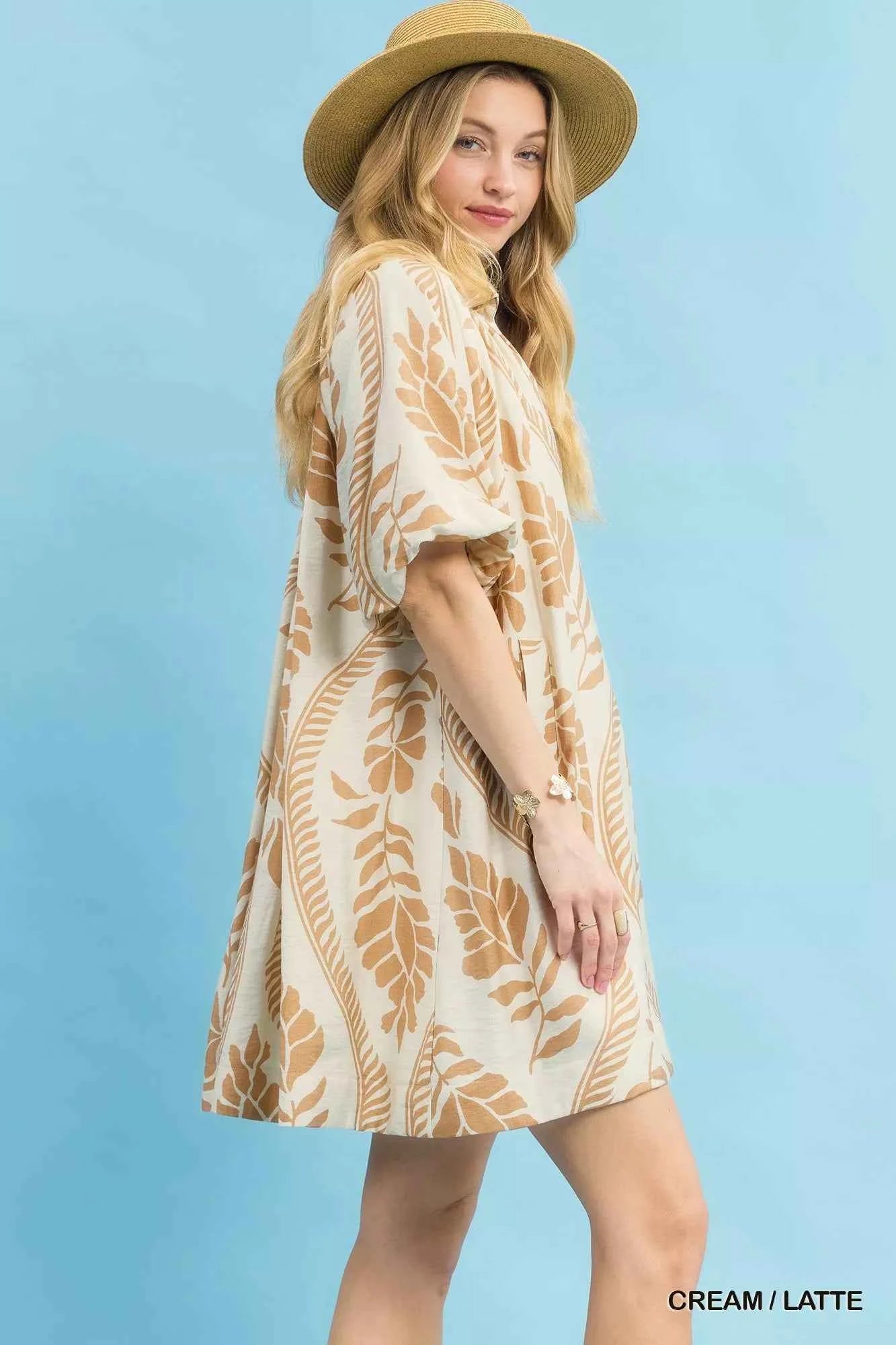 Umgee Leafy Ogee Print Mini Dress