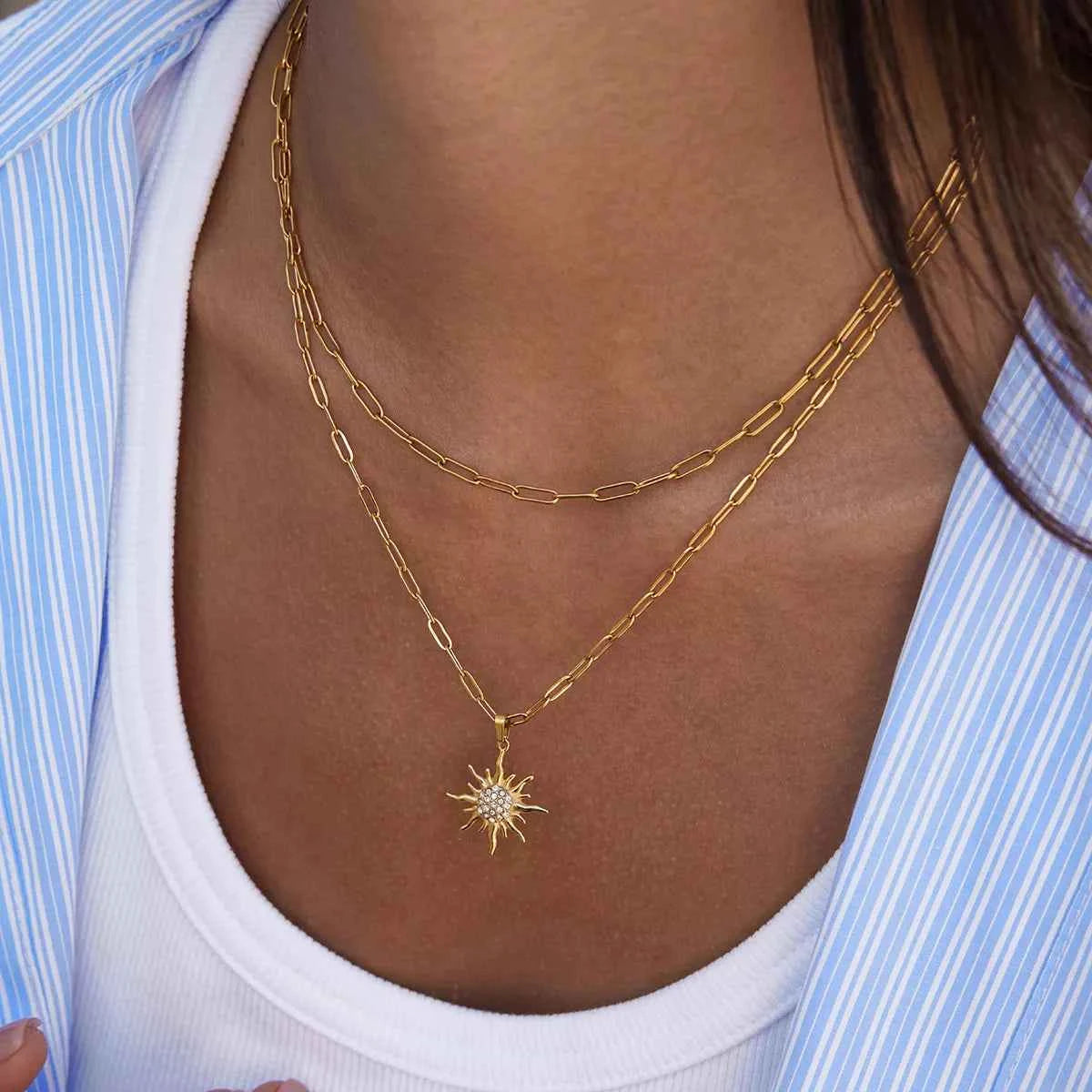 18K Gold-Plated Double Layered Pendant Necklace