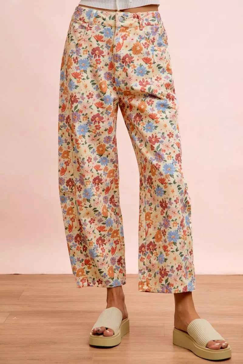 BiBi Washed Floral Printed Twill Barrel Pants
