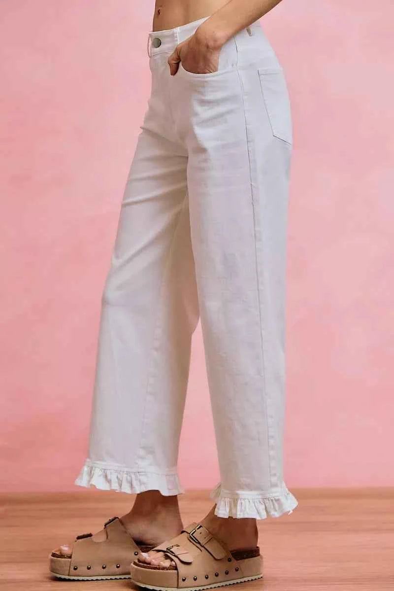 SO ME Ruffled Bottom Detail Mid Rise Jeans