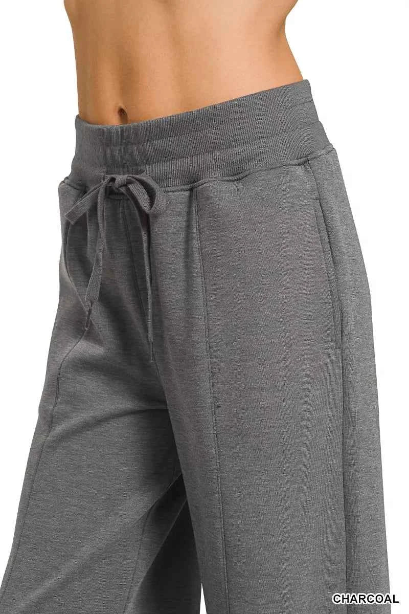 Zenana Scuba Collared Short Sleeve Pullover & Center Seam Pants Set