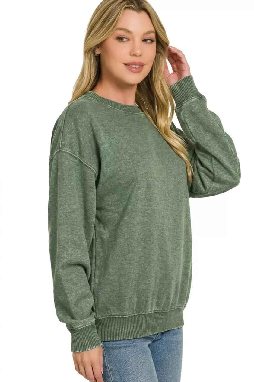 Fleece Acid Enzyme Washed Round Neck Sweatshirts
