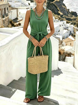 Sleeveless Wide-Leg Tie-Waist Jumpsuit