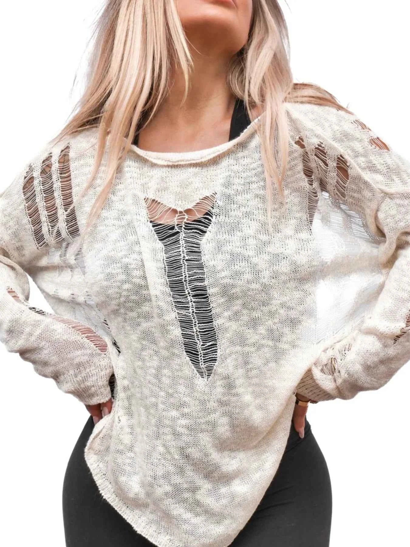 Distressed Asymmetrical Knit Cover Up