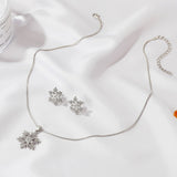 Minimalist Jewelry Set with Snowflake Necklace & Earrings