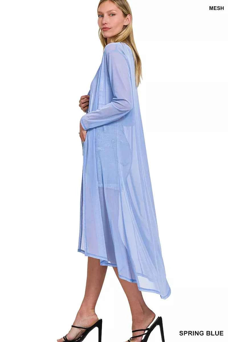 Zenana Mesh Open Front Cardigan