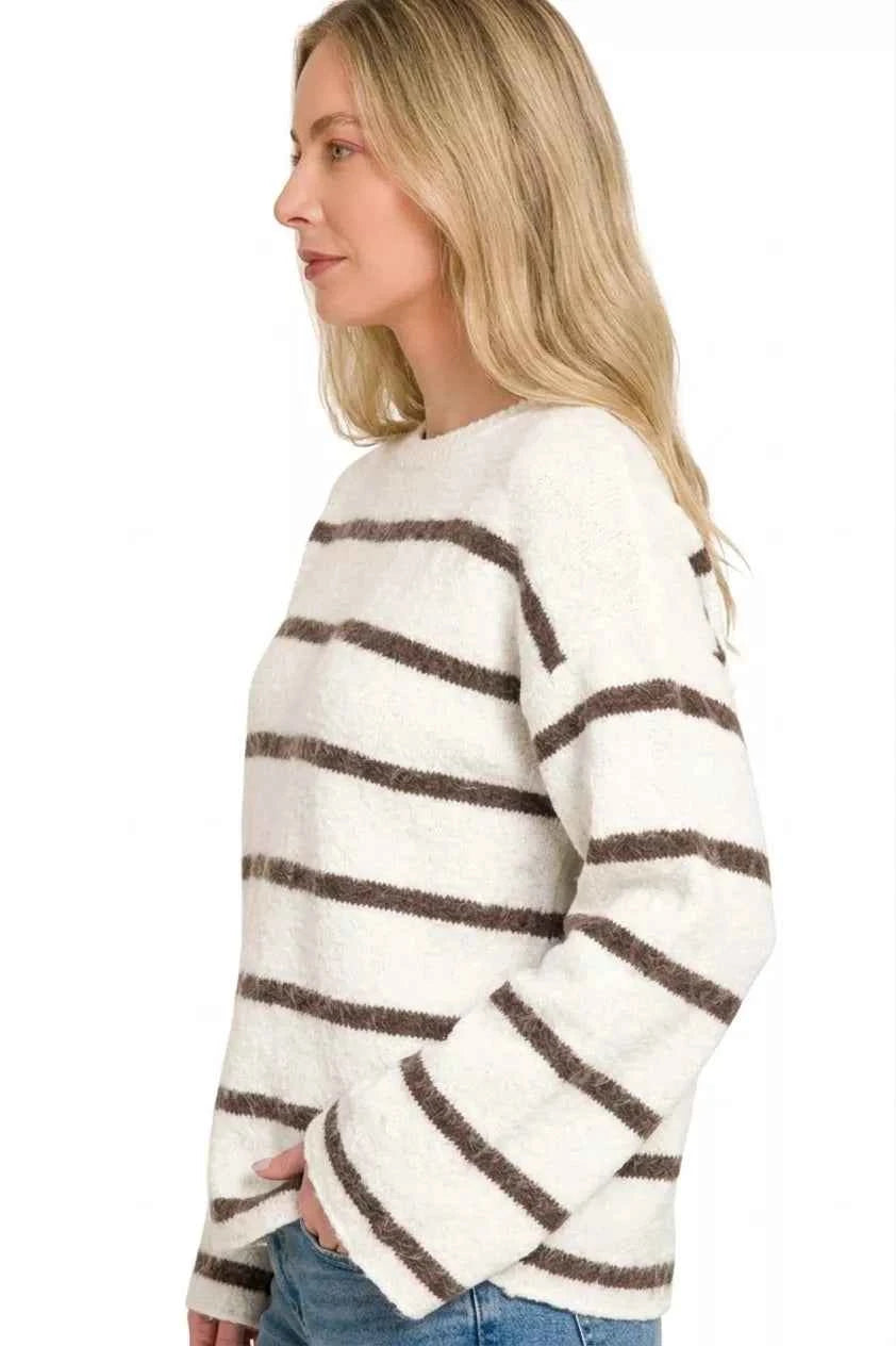 Zenana Wool Blend Striped Sweater