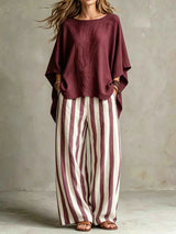 Full Size Solid Color Top and Pants Set Plus Size