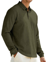 Men's Full Size Ribbed Long Sleeve Polo with Button Detail Plus Size