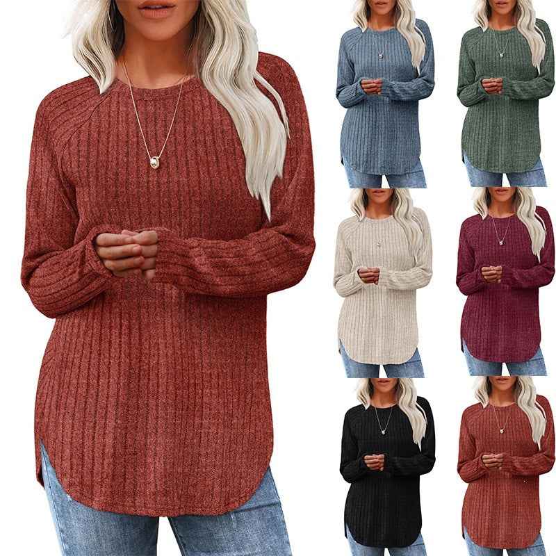 Loose-fitting Round-neck Top With A High-low Curved Hem
