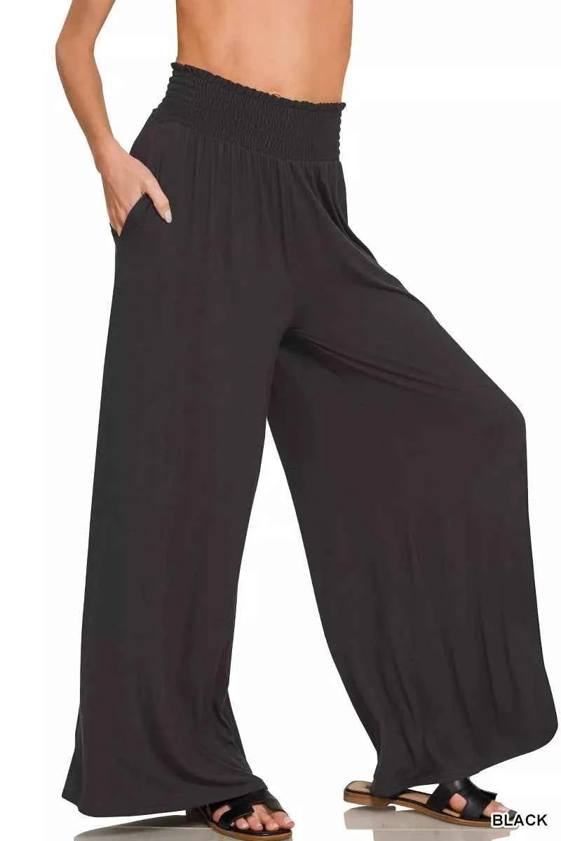 Zenana Smocked Waist Wide Leg Palazzo Pants