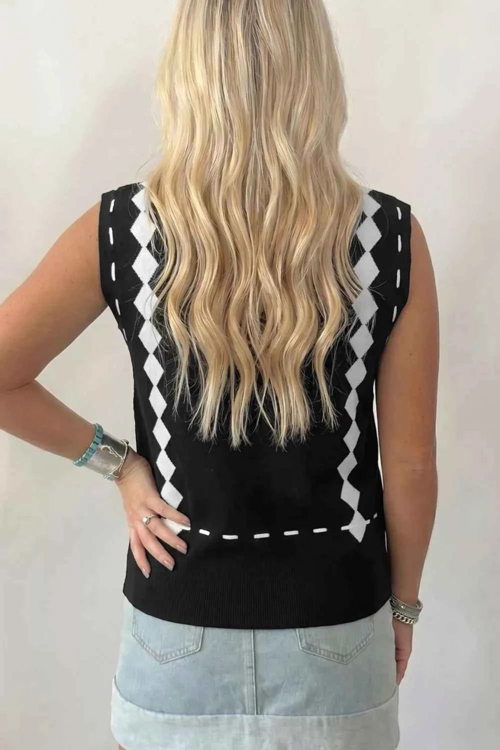 Western Horse Geometric Print Mock Neck Sweater Vest