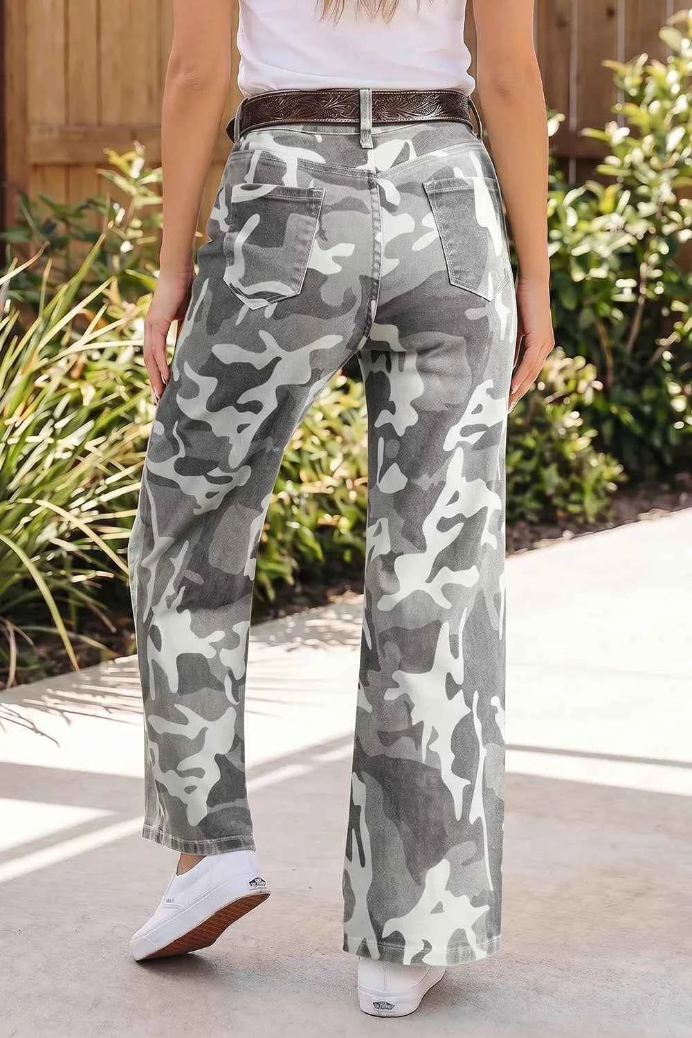 Camo Pattern Cotton Denim Shift Jeans