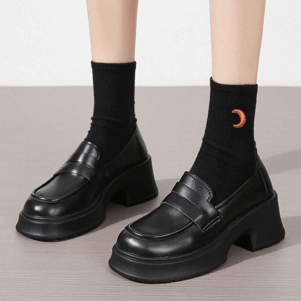 Round Toe Block Heels Loafers