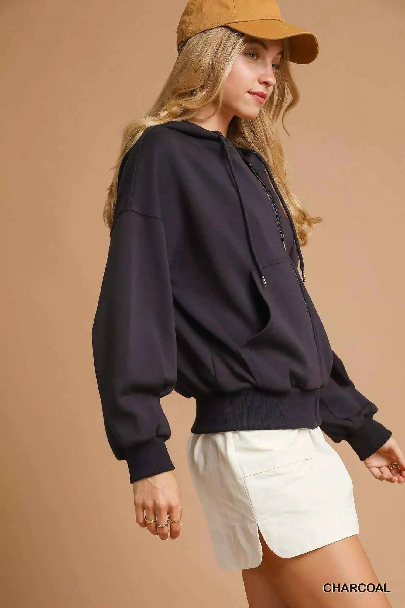 Umgee Zip-Up Fleece Hooded Jacket