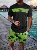 Men's Full Size Tropical Palm Tree Tee and Shorts Set Plus Size