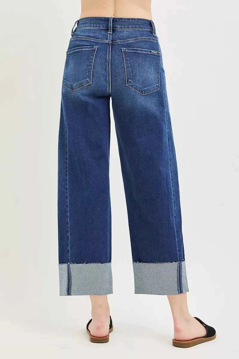 RISEN Full Size Slouchy Crop Barrel Cuffed Jeans Plus Size