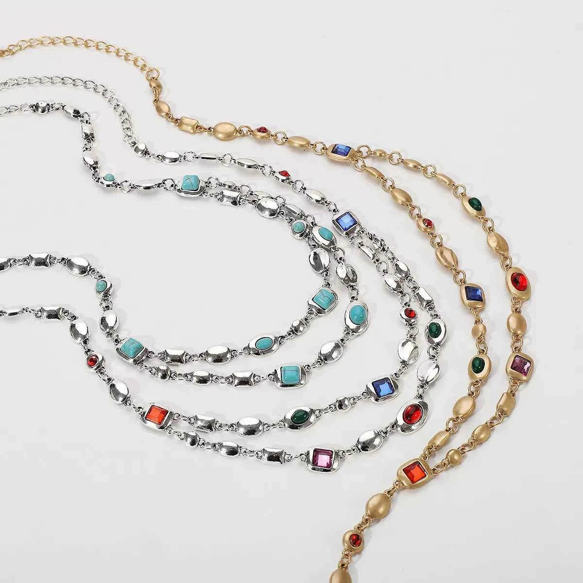 Vintage Multi-Gemstone Double Layered Necklace
