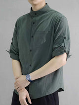 Men's Plus Size Button Up Roll-Up Sleeve Shirt