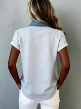 Denim Trim Short Sleeve Shirt