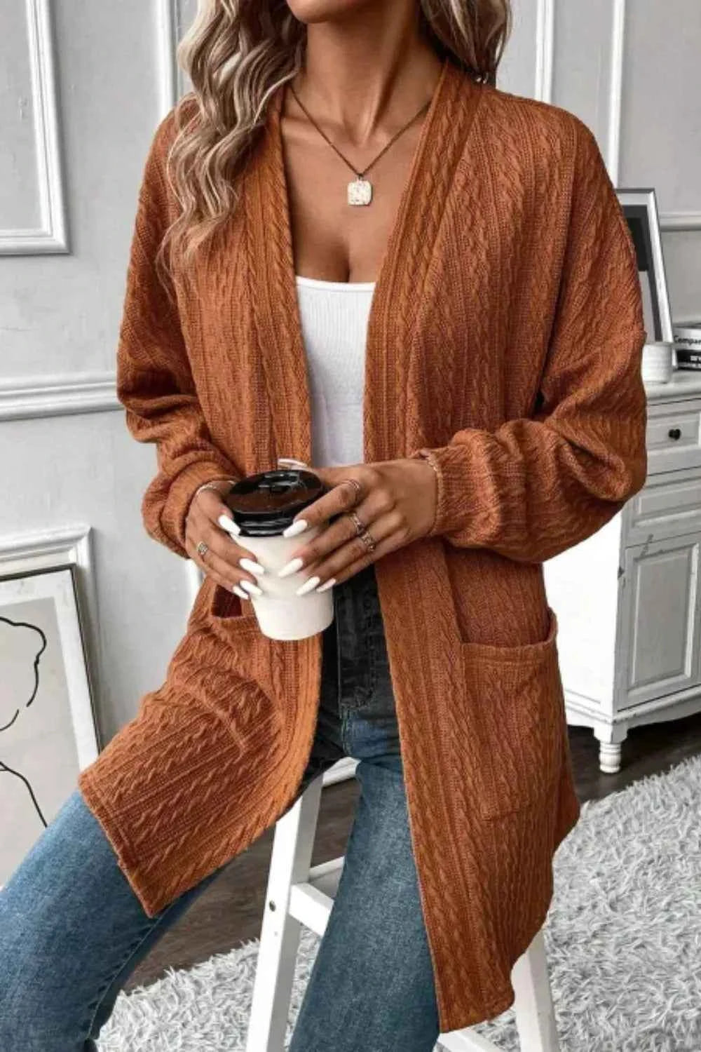 Textured Knit Open Front Cardigan