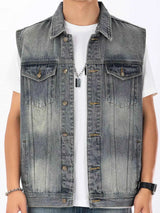 Men's Plus Size Vintage Washed Sleeveless Denim Vest