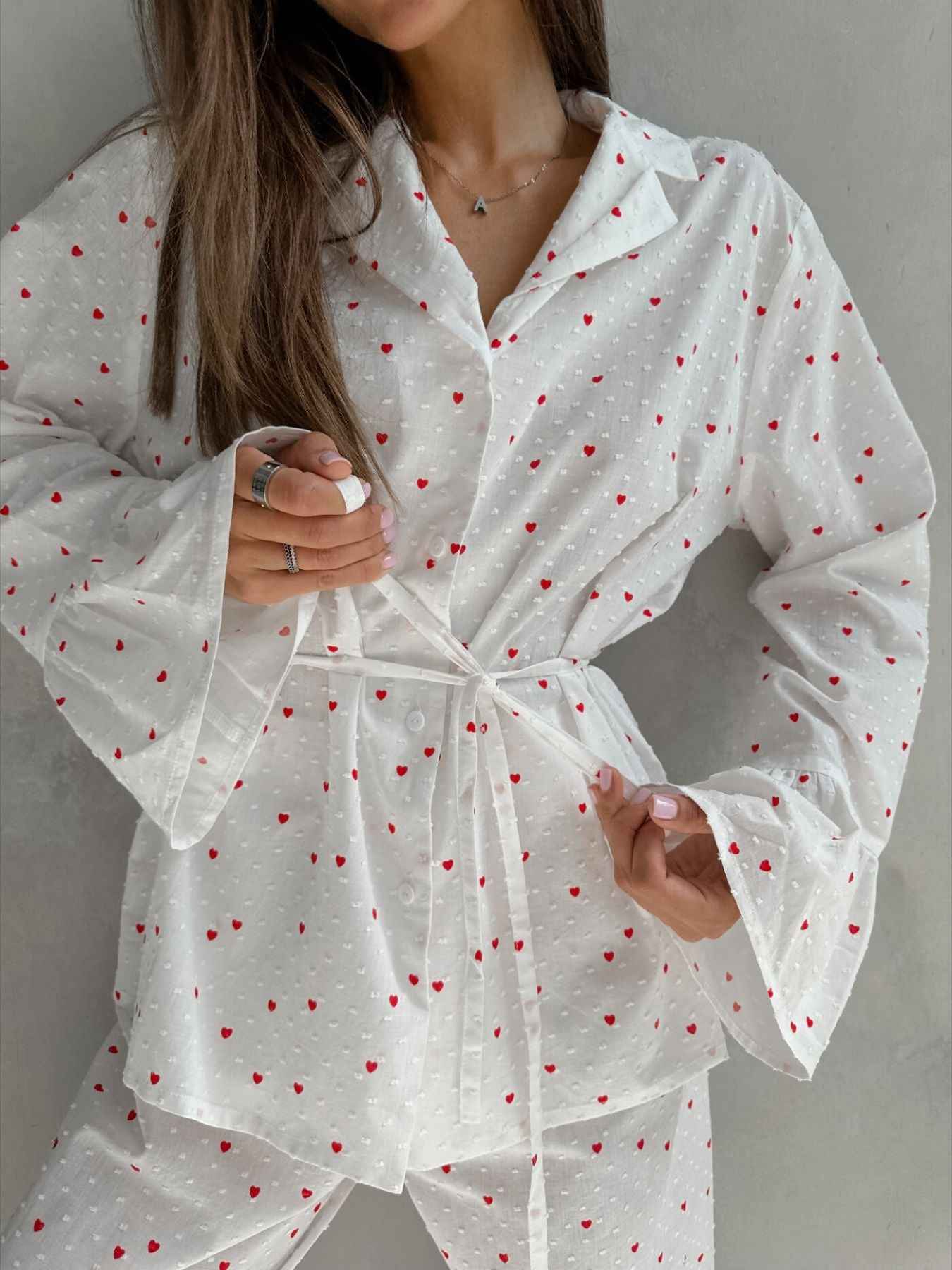 Heart Print Long Sleeve and Pants Lounge Set