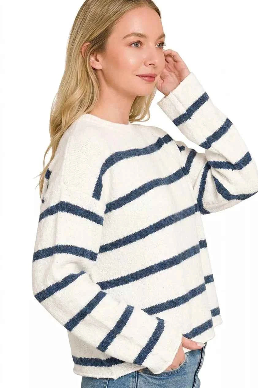 Zenana Wool Blend Striped Sweater
