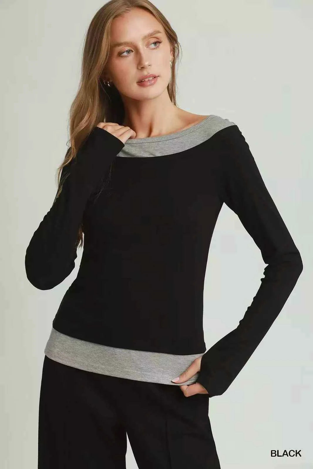 Umgee Layered Twofer Long Sleeve Top